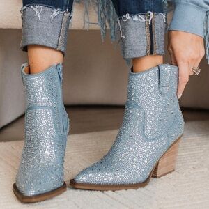 Forever 21 Sparkling Blue Heeled Boots